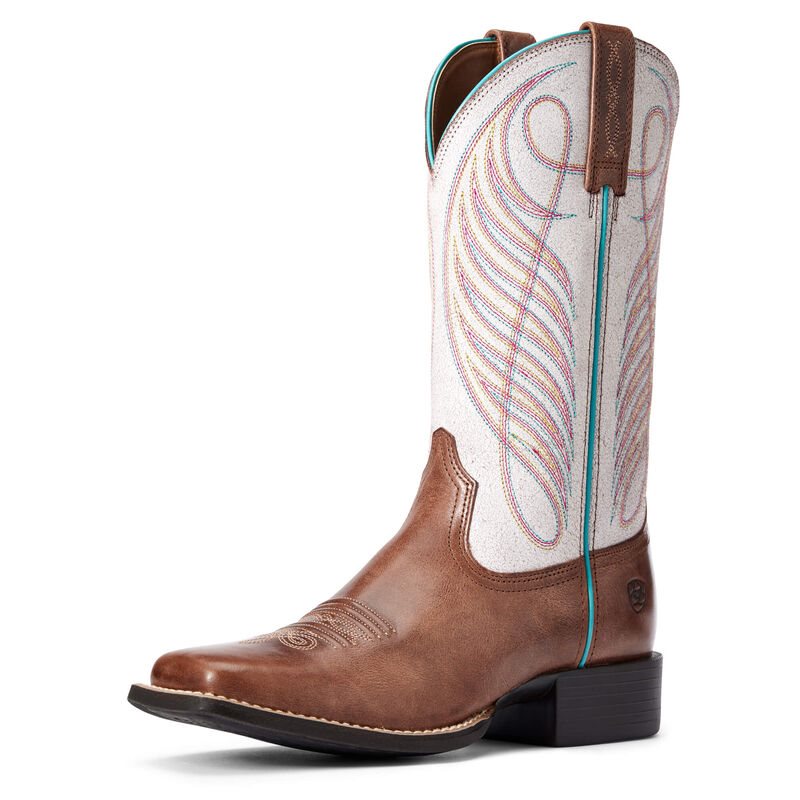 Ariat Western: Round Up Wide Square Toe Botas Western Mujer - Marrones / Rosas (AVNMS7069)